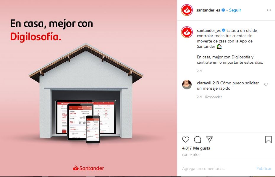 Banco Santander promocionas sus herramientas de banca online a través del Home Driven marketing